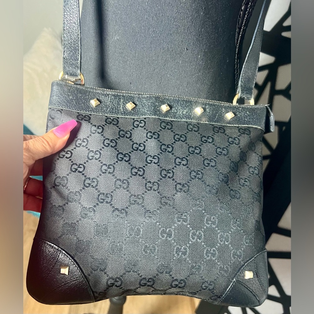Gucci GG Monogram Canvas & Leather Studded Shoulder Crossbody Bag GUC